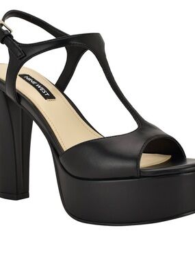 Nine West Black Peep-Toe T-Strap Platform Heel